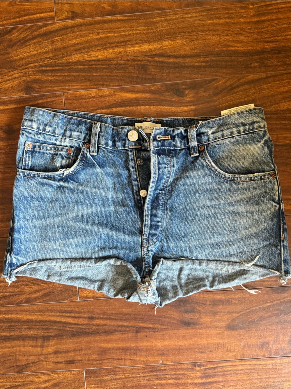 Zara Light Blue Distressed Denim Shorts